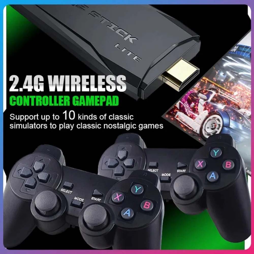 Professional Game Stick Lite - Plug & Play Console with 20,000+ Games, Dual 2.4G Wireless Controllers, 64G Storage (HDMI Ready)