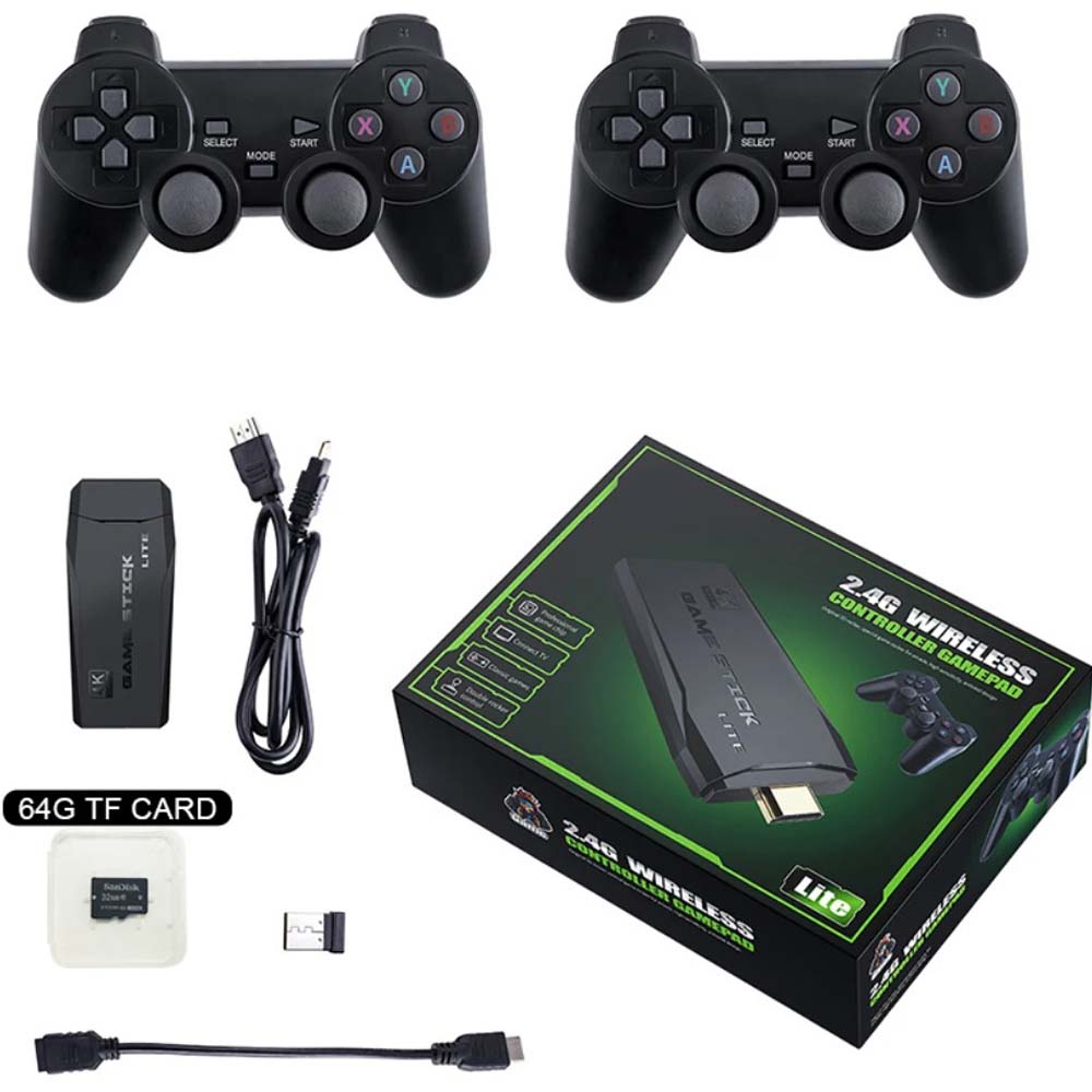 Professional Game Stick Lite - Plug & Play Console with 20,000+ Games, Dual 2.4G Wireless Controllers, 64G Storage (HDMI Ready)